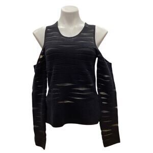 NWT Parker Women’s Top Size S Cold Shoulder See Through Panels Long Sleeve Black